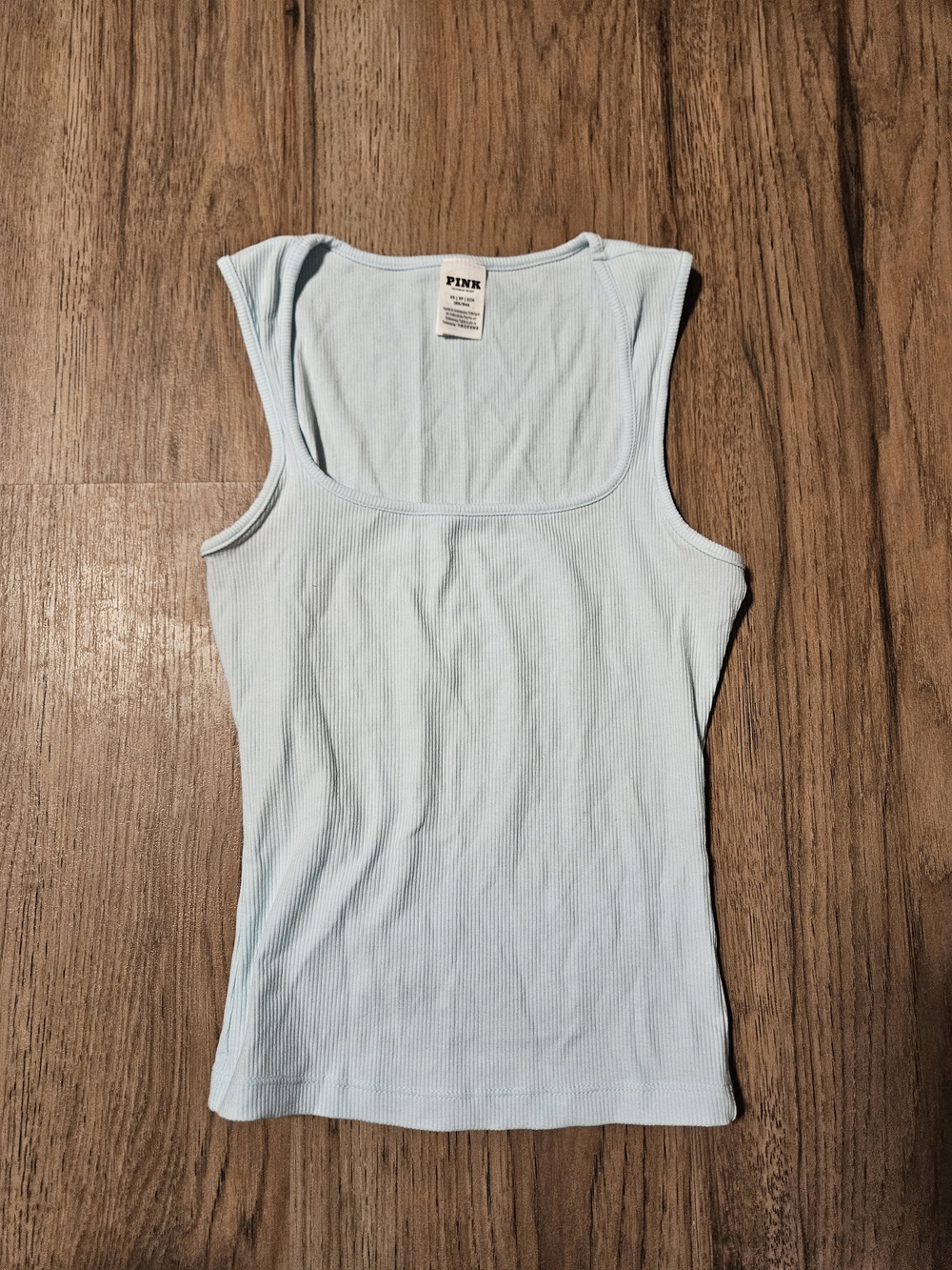 PINK Victoria's Secret Pale Blue Ribbed Scoop Tank